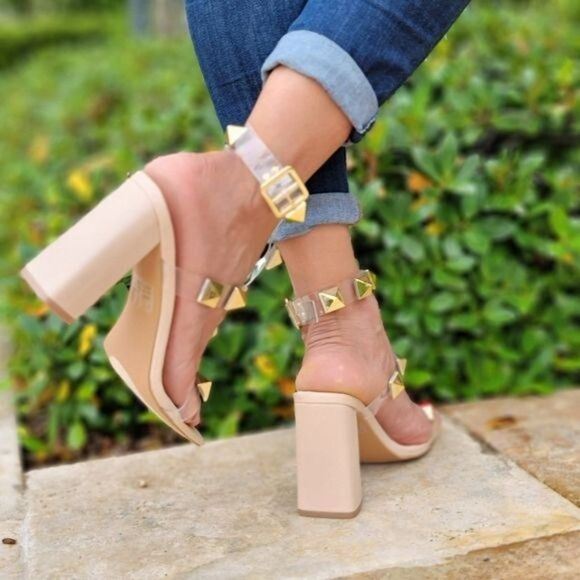 Gold Studded Clear Heels - Picture 3 of 6